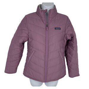 Patagonia Reversible Mauve Quilted Jacket Gray Fleece Lining Girls Size XL (14)